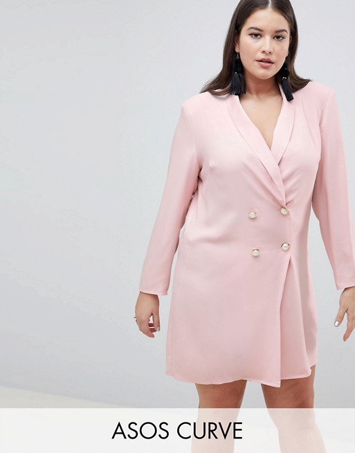 asos pink blazer dress ASOS LUXE tailored blazer dress with bow back in pink pinstripes