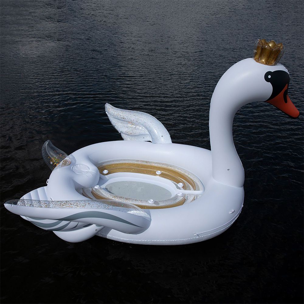 This 9-Foot, Crown-Wearing-Swan Pool Float Holds People