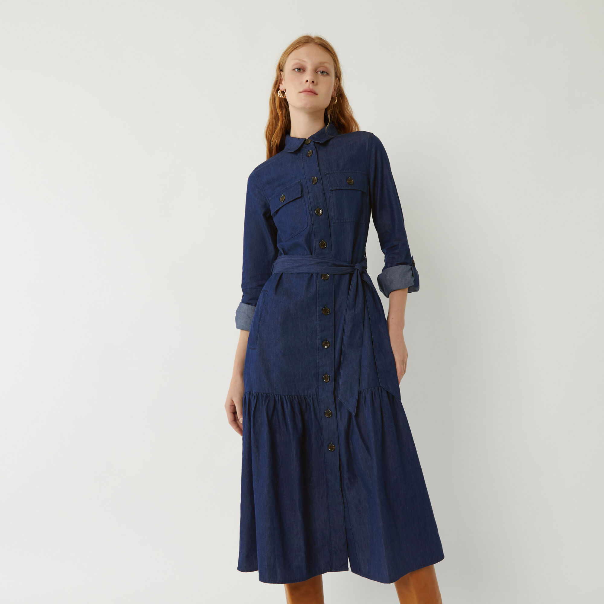white christmas dresses Long Sleeve Denim Shirt | Veyle main image 1