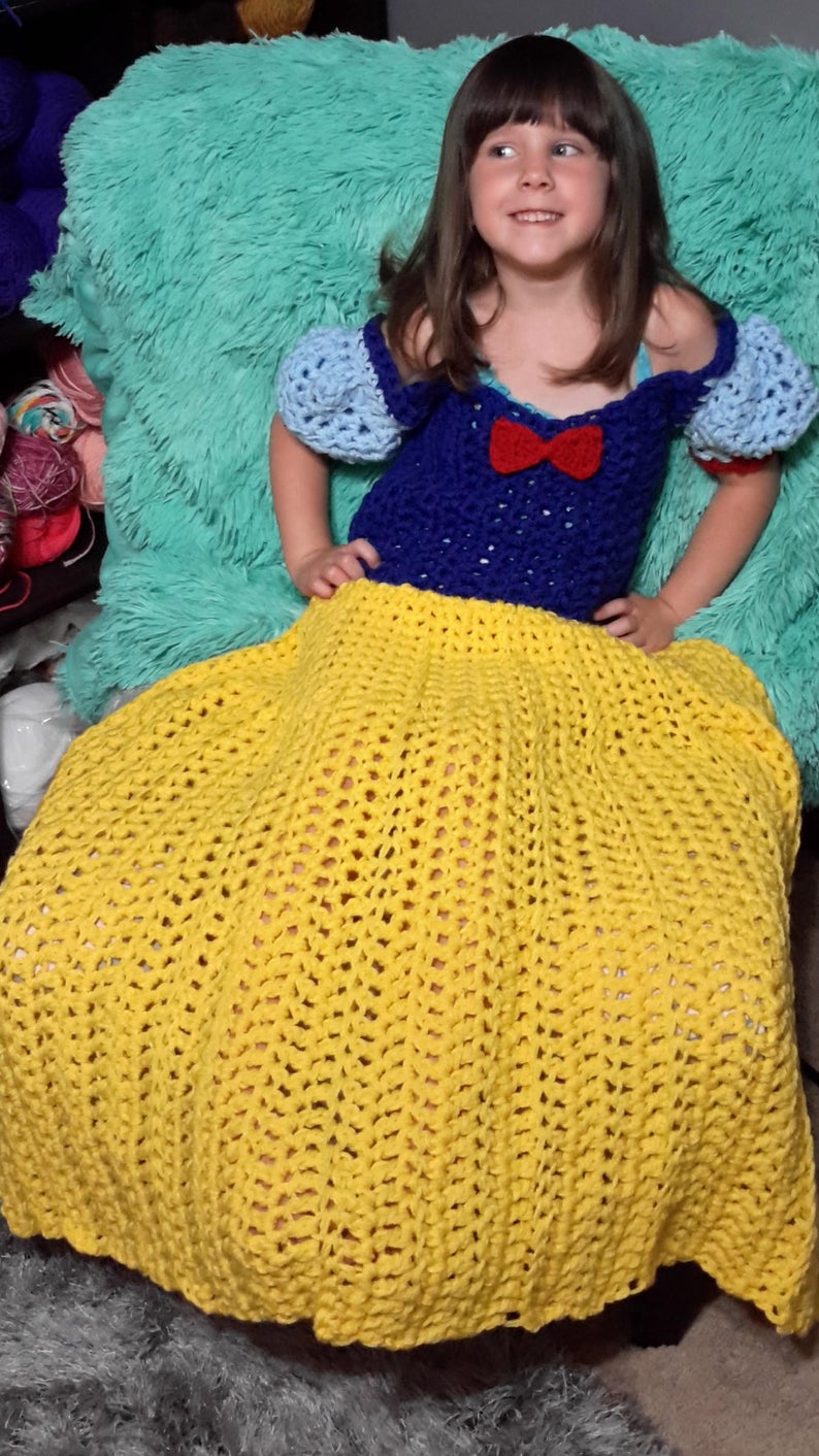 princess blanket dress Ice Snow Princess Dress Blanket, Crocheted,Thick, Soft, Child Large