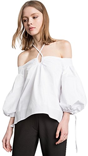 CUPSHE Camicia da donna a maniche lunghe a sbuffo camicetta a righe polsini con punto smock primavera estate top scollo dentellato bottoni frontali parziali leggera casual vacanza vacanza