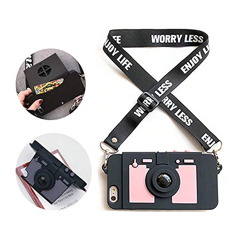 UnnFiko Emily In Paris Mobile Phone Cases For IPhone 15 Plus, 3D Vintage Camera Funny Creative Case With Removable Chain, Protective Case For Hanging, Black