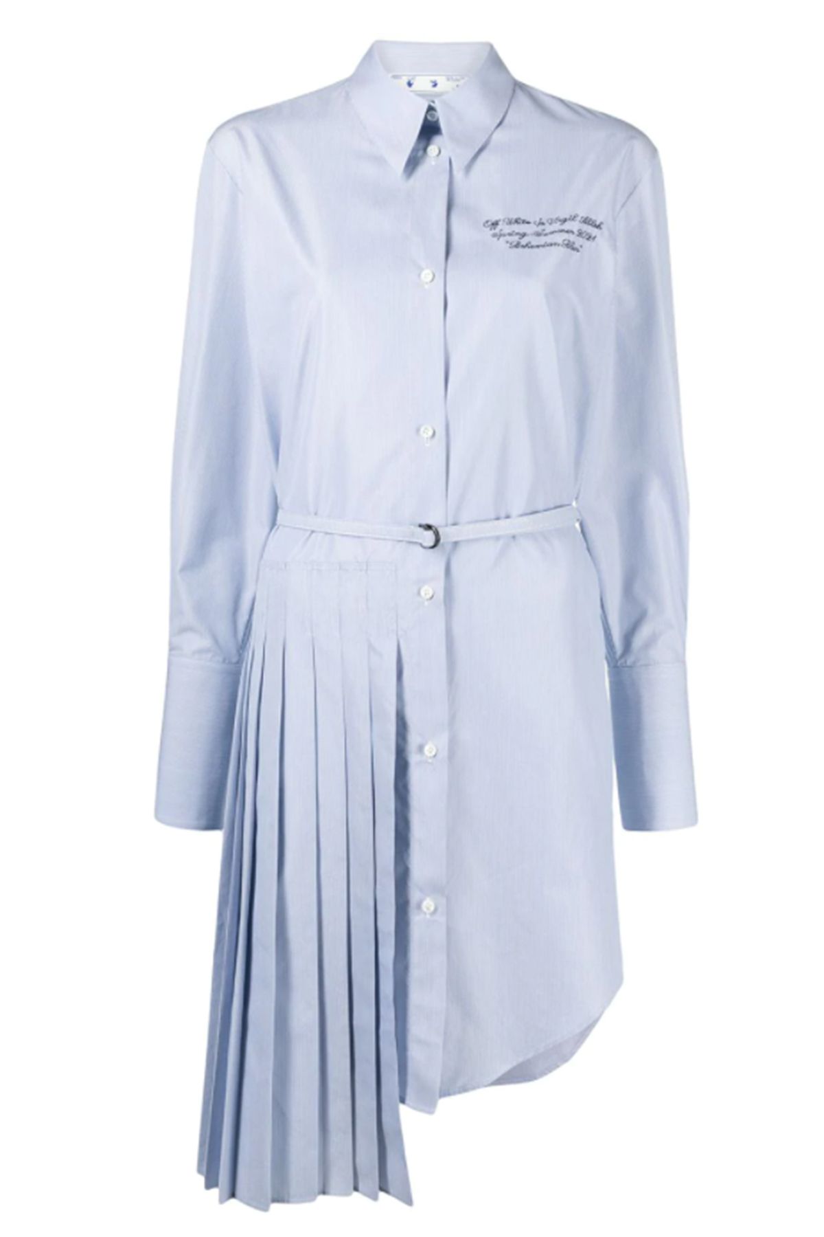 white christmas dresses Blue Stripe Cotton Pleated Shirt Dress - Mini Dresses main image 1