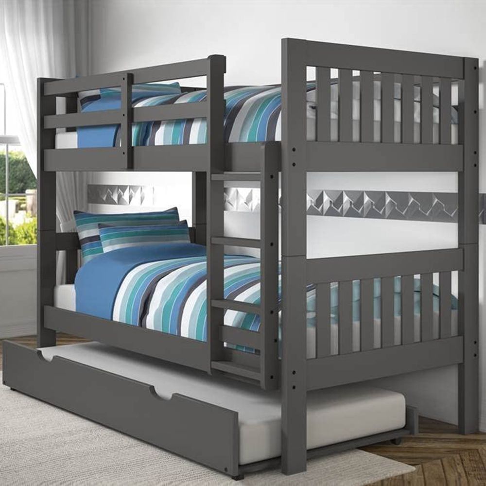 Harper Bright Designs Gray Twin Over Twin Wood Bunk Bed With Trundle ...