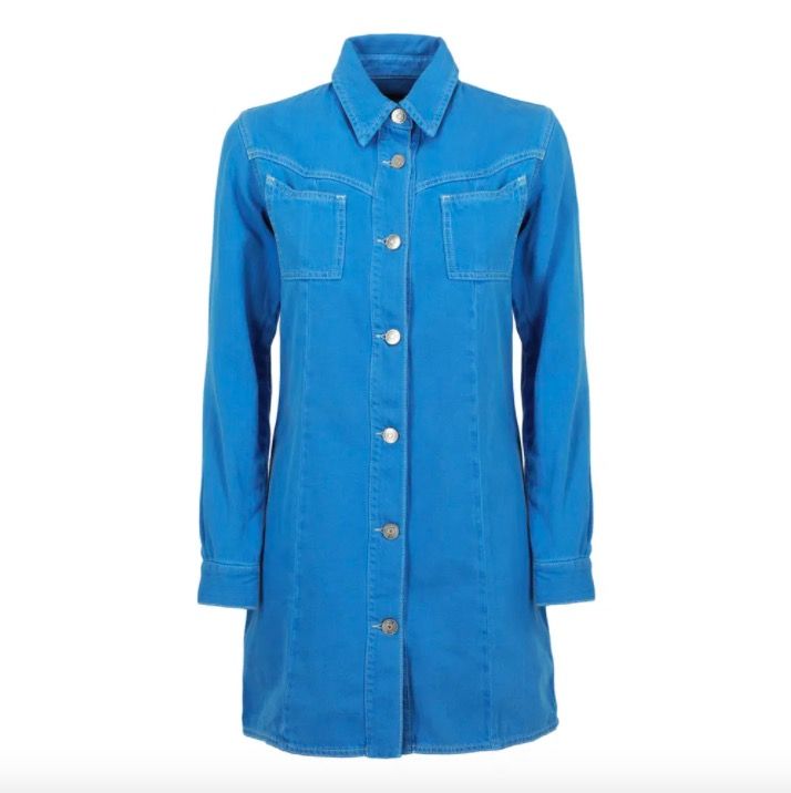 ganni kress soft denim dress Denim Outfits Kress Soft Denim Ganni Denim Shirt Dress Blue Denim Womens Denim Warehouse Western Denim Shirt Dress Indigo Popper Front 3/4 Sleeve Stretch