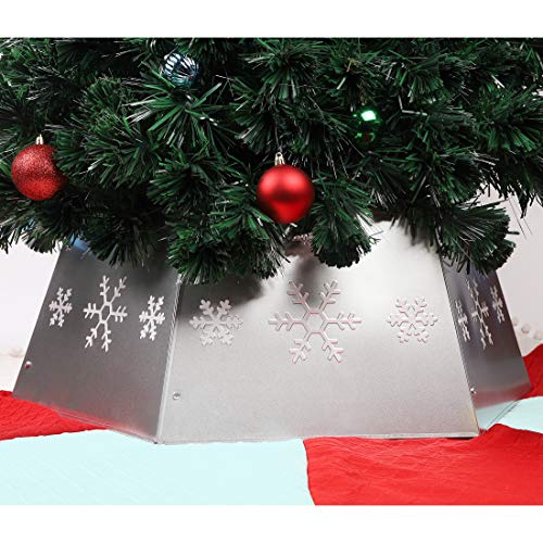 Red Metal Christmas Tree Collar - Adjustable Grid Design, Fits Large To Small Artificial Trees, Farmhouse Holiday Decor