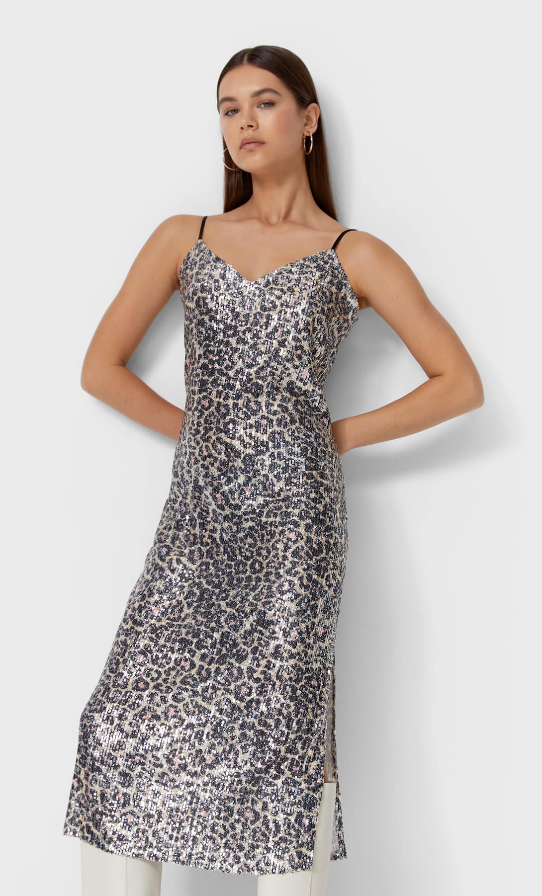 Animal Print Vestido Gris Estampado Vestido Estampado Vestido