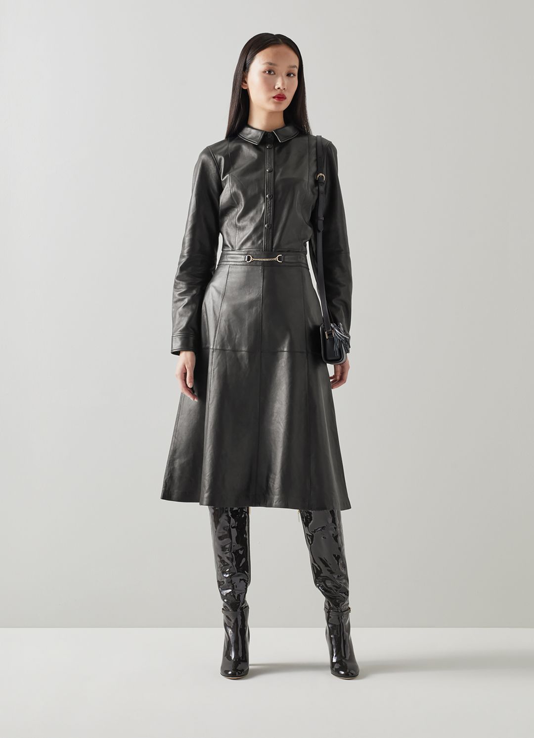 black leather club dress Shoulderless Long Sleeve Dress "Tied Up"  Pisani Maura