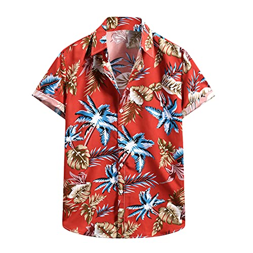 Camicia Hawaiana Uomo Floreale | Maniche Corte In Tessuto Leggero Con Tasche Sul Petto | Stampa Tropicale Con Palme E Fenicotteri | Ideale Per Spiaggia E Vacanze