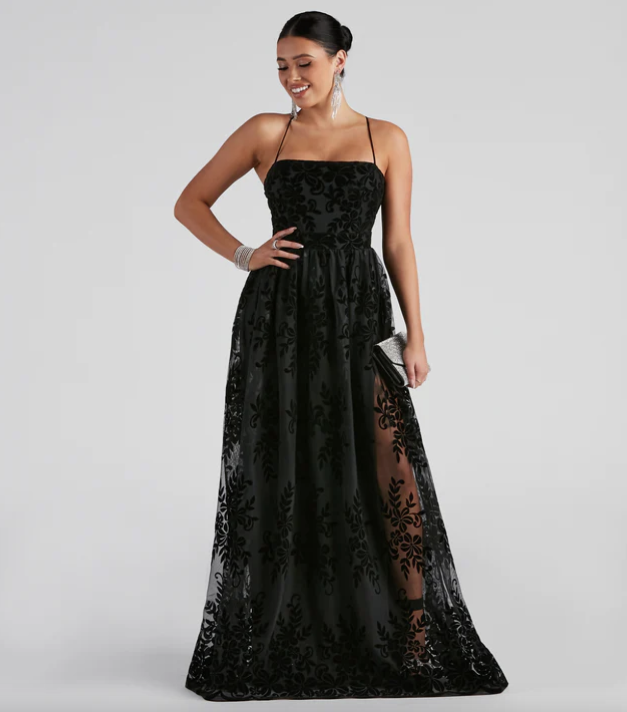 desiree formal flocked mesh dress Desiree Formal Flocked Mesh Dress main image 1
