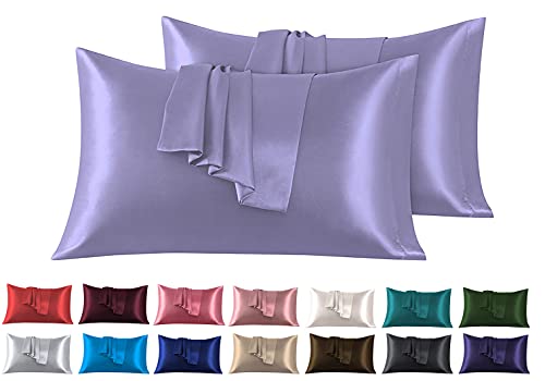 BEDSUM Federe In Raso Di Seta 2 Pezzi - 50x70 Cm - Morbide E Lisce Per Capelli E Pelle - Chiusura A Busta - Nero
