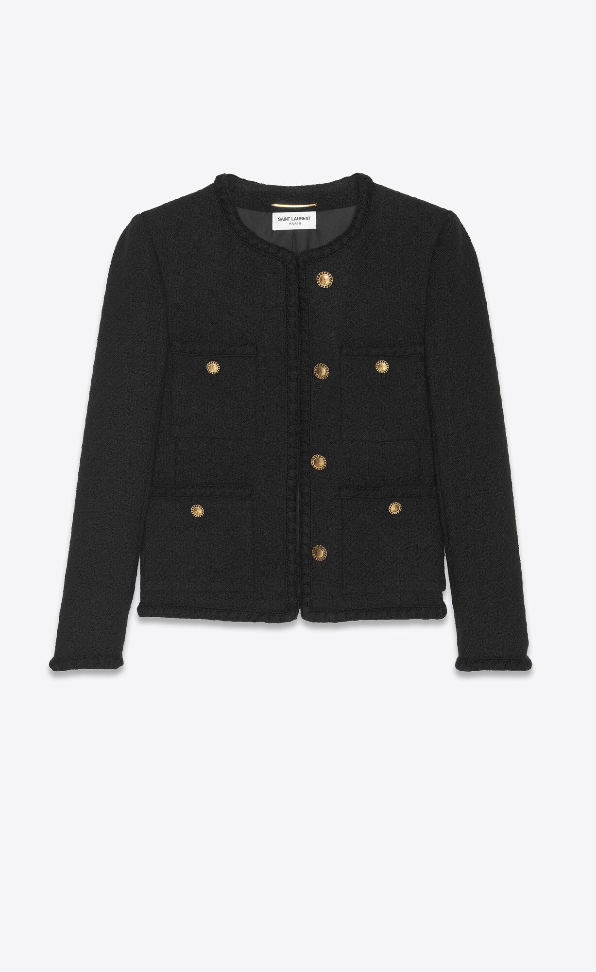ダウンジャケット・コート +DEINET+ GOLD BOTTON TWEED JACKET IN BLACK KDBFU4S25110600F Black Ribbed Tweed Gold Button Jacket – Haute In Couture