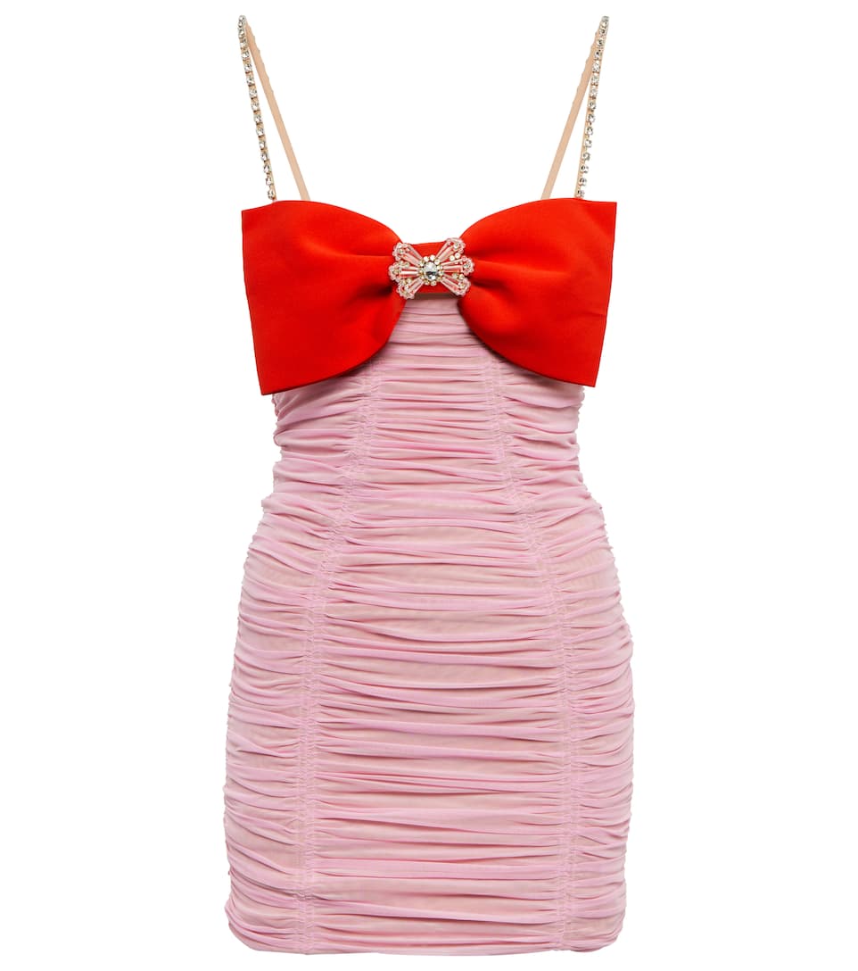 self portrait pink bow dress Pink Bow Crochet Knit Dress self-portrait