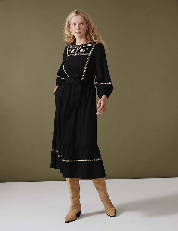 marks and spencer embroidered dress Pure Cotton Embroidered Midi Beach Dress | WHITE MIX | Dresses