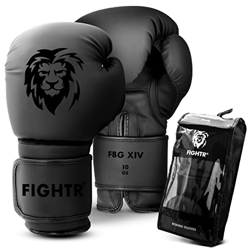 EVO Maya Hide - Guantes De Boxeo De Piel Para Artes Marciales Mixtas, Sparring, Muay Thai, Kickboxing, Lucha, Guantes De Entrenamiento Con Vendas De Mano De Boxeo (Negro, 12 OZ