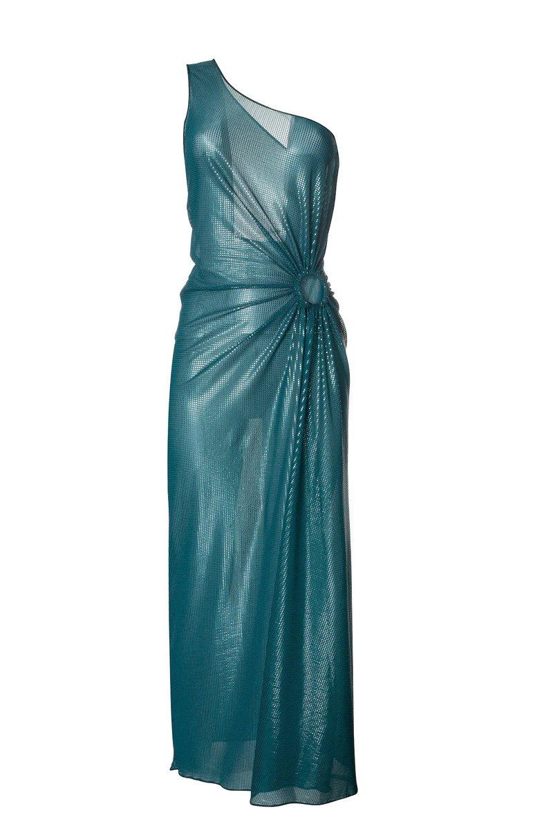 open lace back dress Baltic Born Womens Tatiana Velvet One Shoulder Maxi Dress | Navy