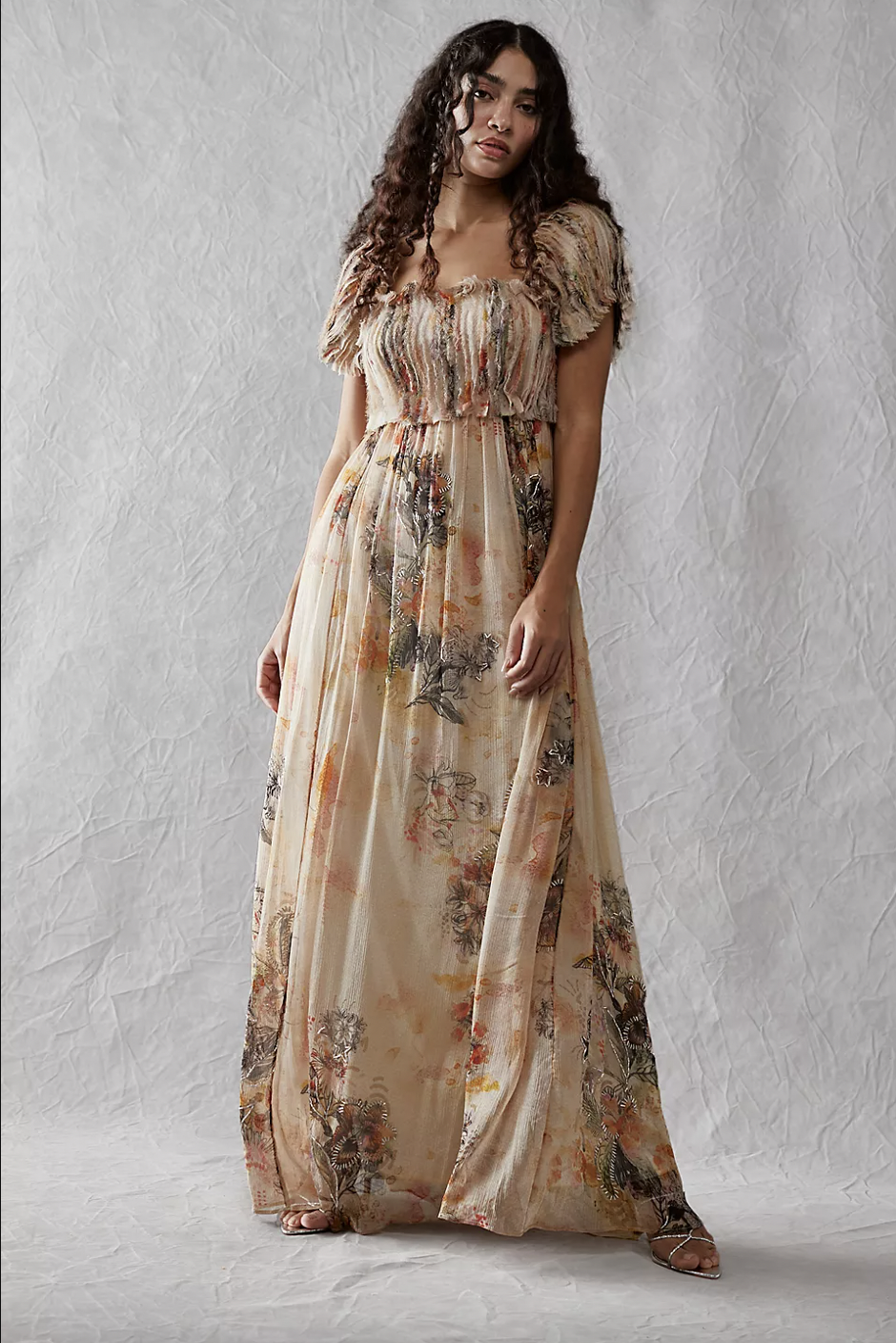 slim fit dress slacks Flowy Tulle Sage Green Cottagecore Dress with Sleeves main image 1