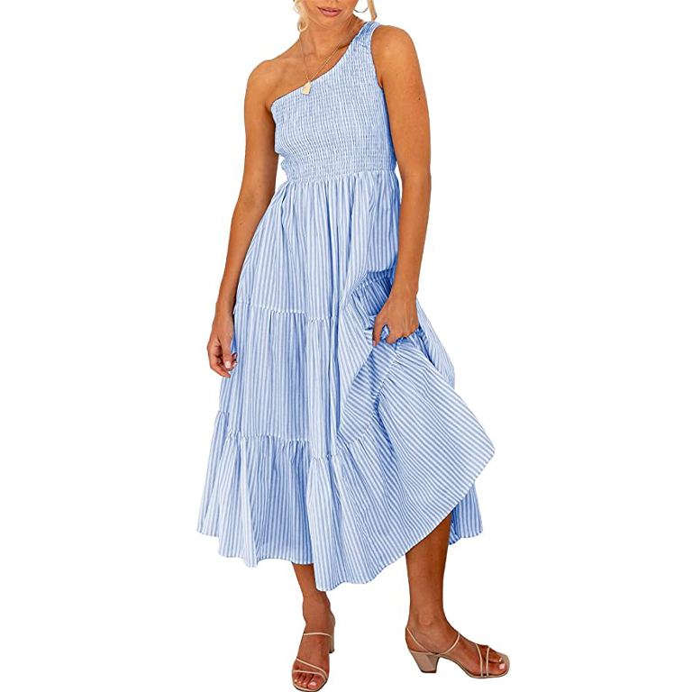 amazon blue and white dress Mill Women's Wonderful White A-line Maxi Dress - blue