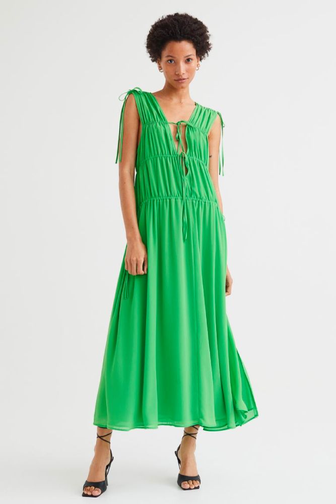 Ribgebreide Jurk Met Strikbandjes H&m Midi Jurk Met