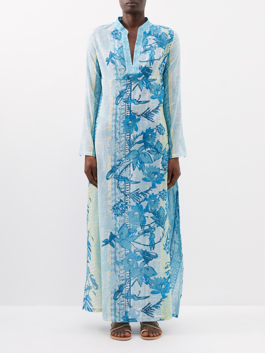 【EMPORIO SIRENUSE】sarah プリント cotton-voile kaftan EMPORIO SIRENUSE Sarah Printed Cotton-Voile Kaftan in Blue