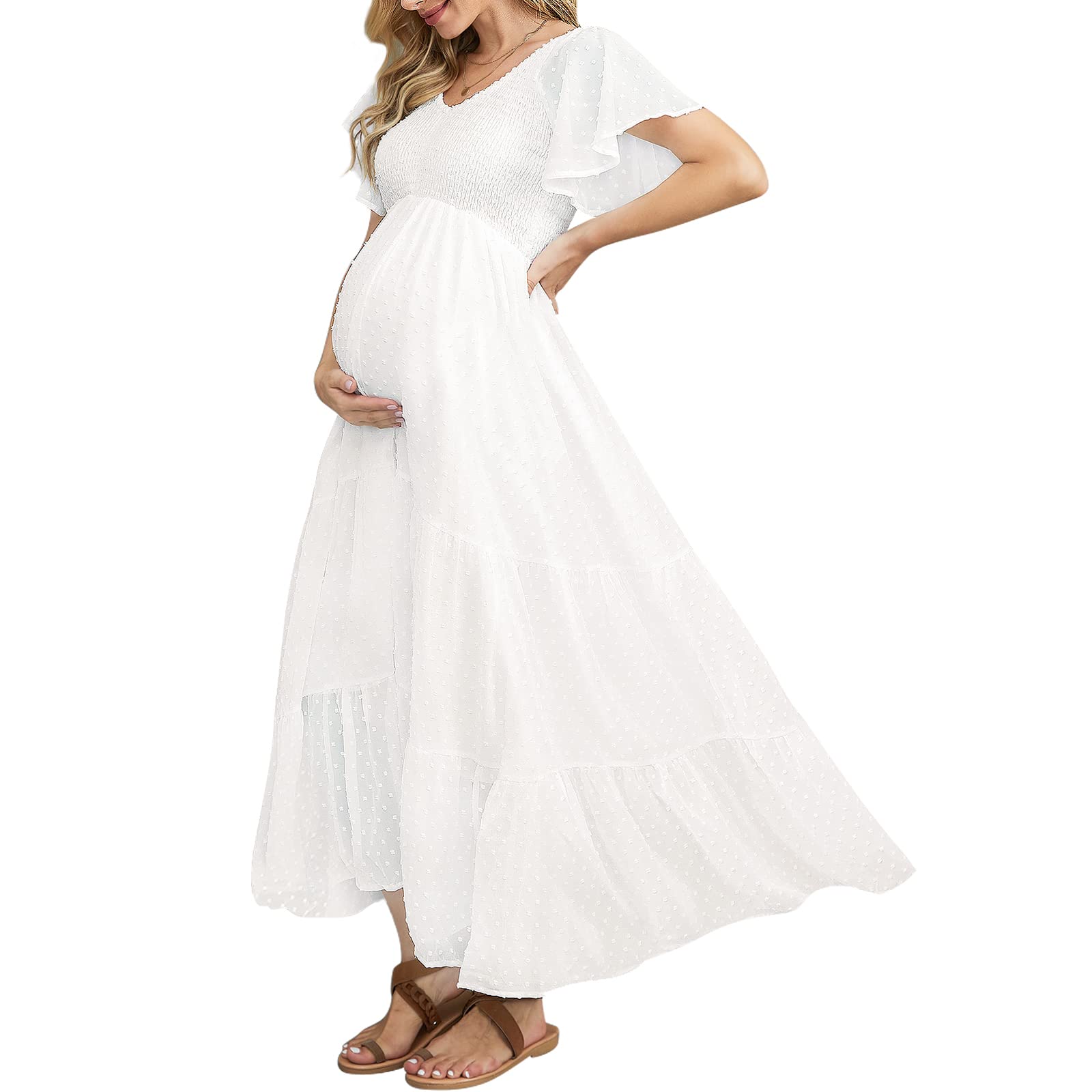 bohemian wedding dress plus size Empire Plunging Lace Boho Nude Beige occasions:Casual Length:Petite (30 Inches) Lace Embellishments with Subtle Blu Pepper- Floral Ruffle