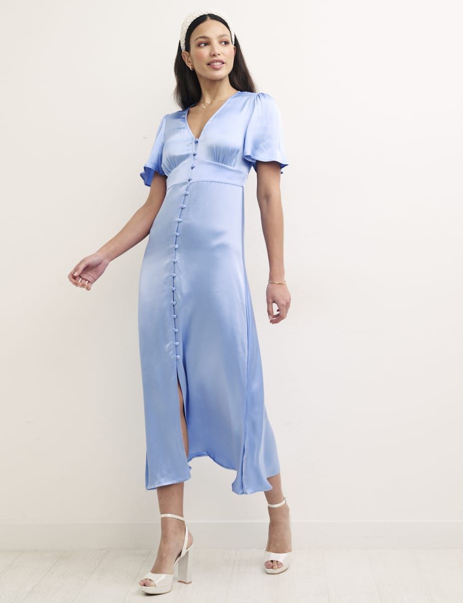Jane Moore wears chic blue midi dress from Hobbs