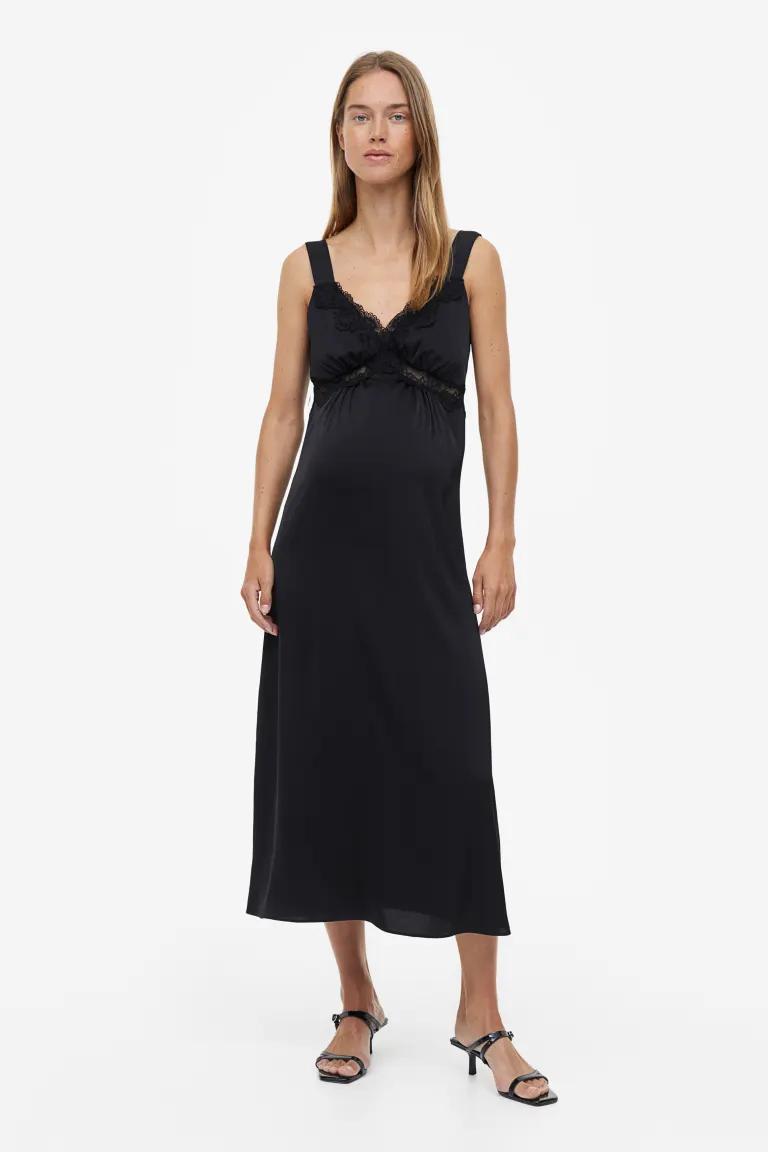 chinese dress ladies Lace Trim Satin Slip Midi Dress main image 1