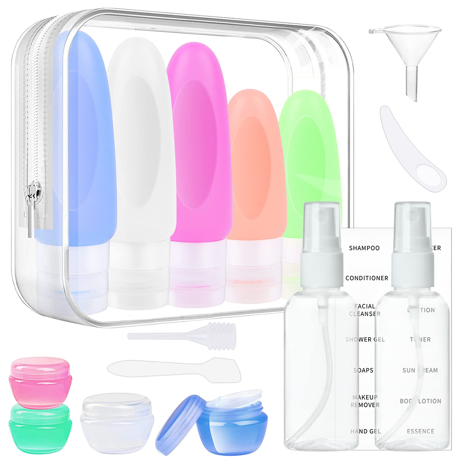 11 Pezzi Bottiglie da Viaggio in Silicone,Kit da Contenitori da Viaggio Flaconi Viaggio