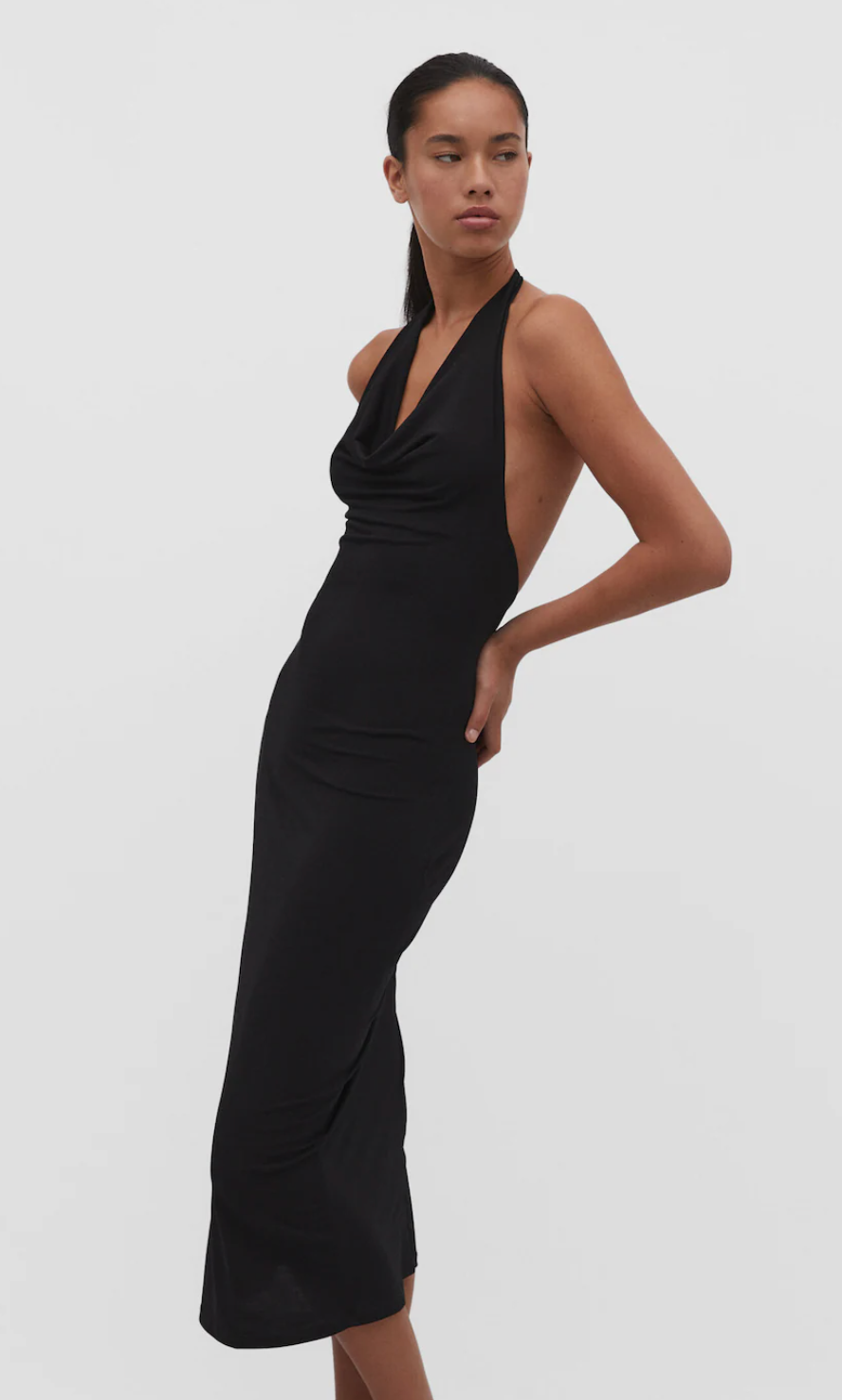 Vestido Espalda Descubierta Vestido Negro Largo Stradivarius