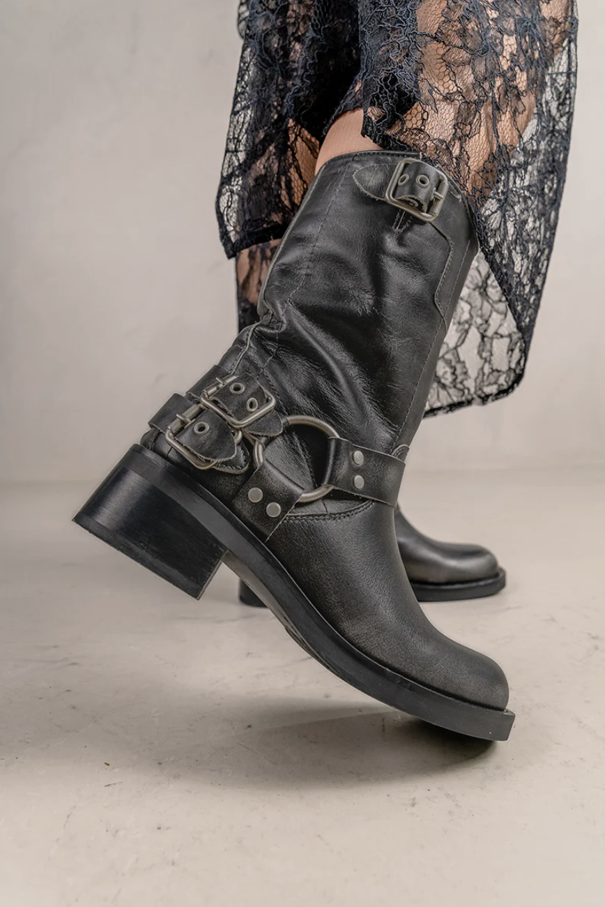 Otoño Invierno Botas Moteras Mujer Tachuelas 10 Botas Altas