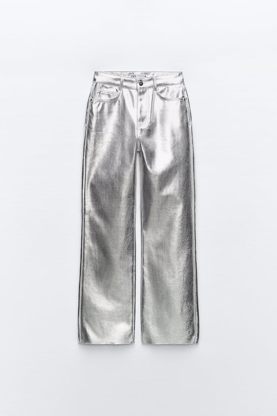 Pantalones Cargo Pantalon Plata Zara Metalizado Pantalones
