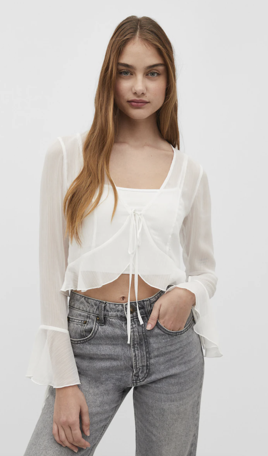 Blusa Blanca Camisa Lazo Cuello Stradivarius Camisa Blanca Camisa
