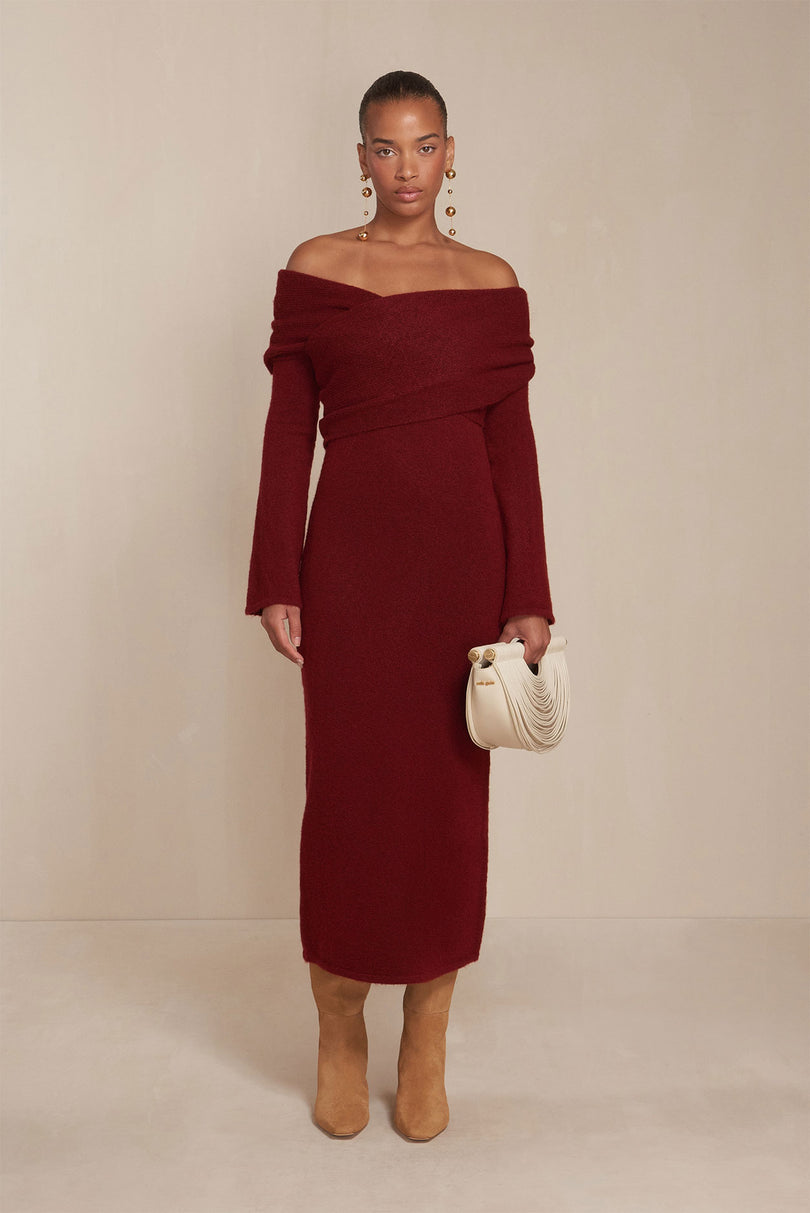 long red knit dress Keep Talking Rust Red Cotton Knit Bodice Short Sleeve Maxi Dress main image 0