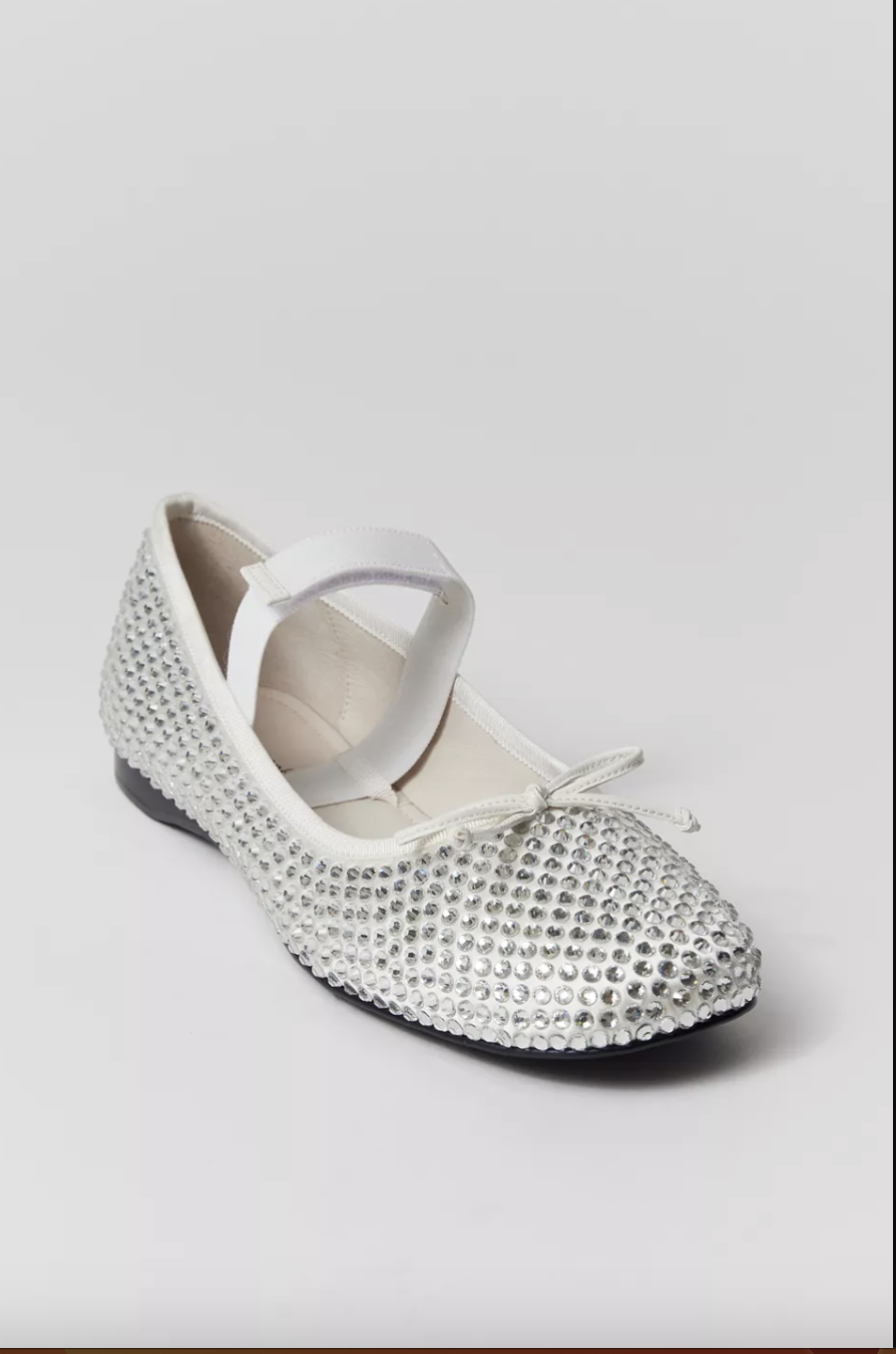 Mary Jane Crystal Ribbon Satin Flats 38