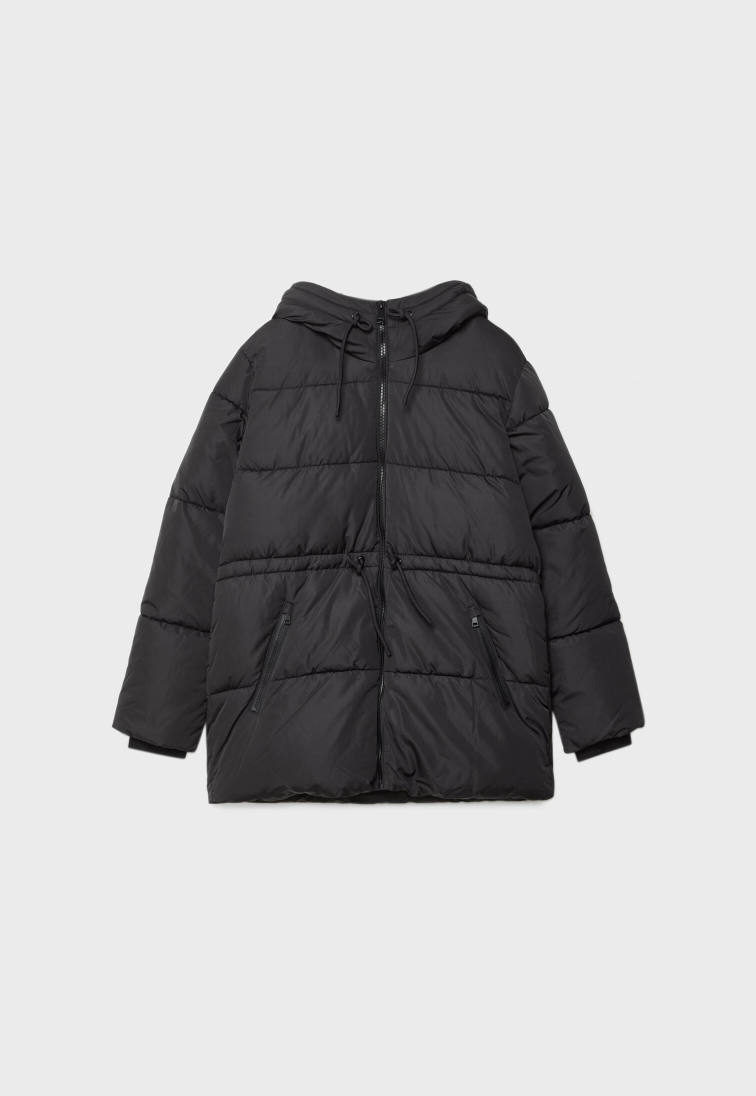 Abrigo Corto Negro Capucha Zara Chaqueta Acolchada Anorak Corto Mujer Zara  ANORAK ACOLCHADO WATER