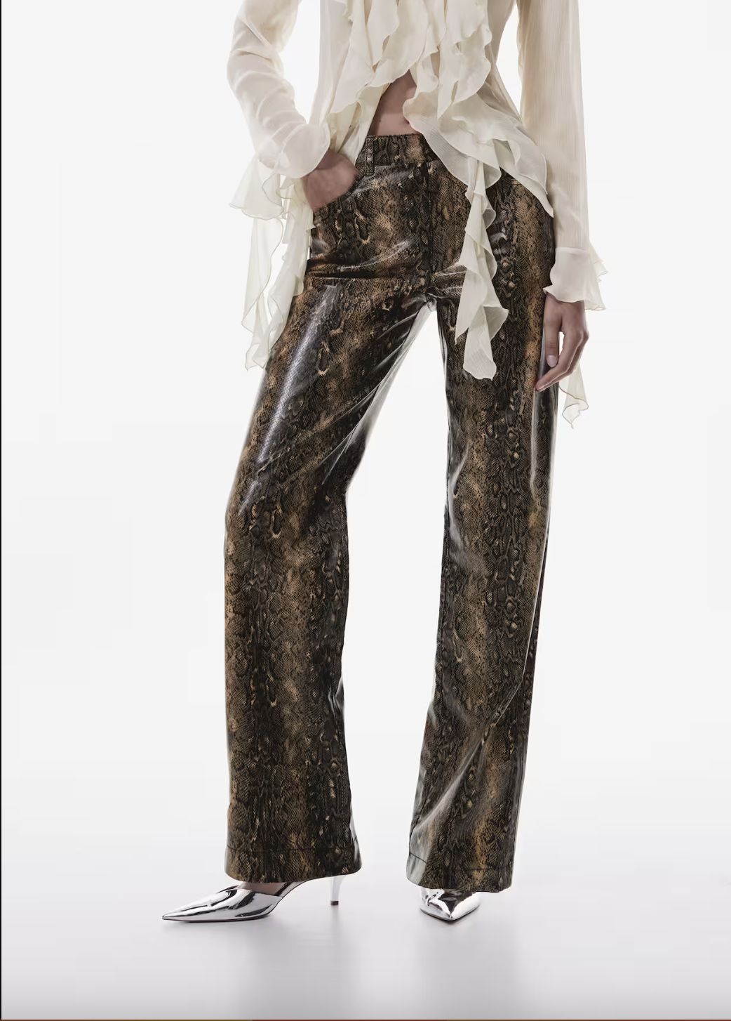 Pantalon Piel Verde Zara Pantalon Efecto Piel Verde Mango Pantal N