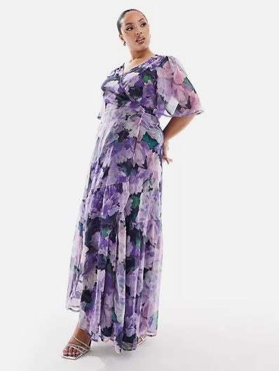 open lace back dress Purple Floral Print Maxi Dress main image 1