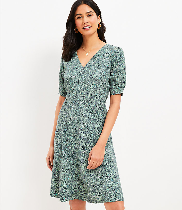 slim fit dress slacks LOFT Teal Floral Ruffled Edge Dress main image 1