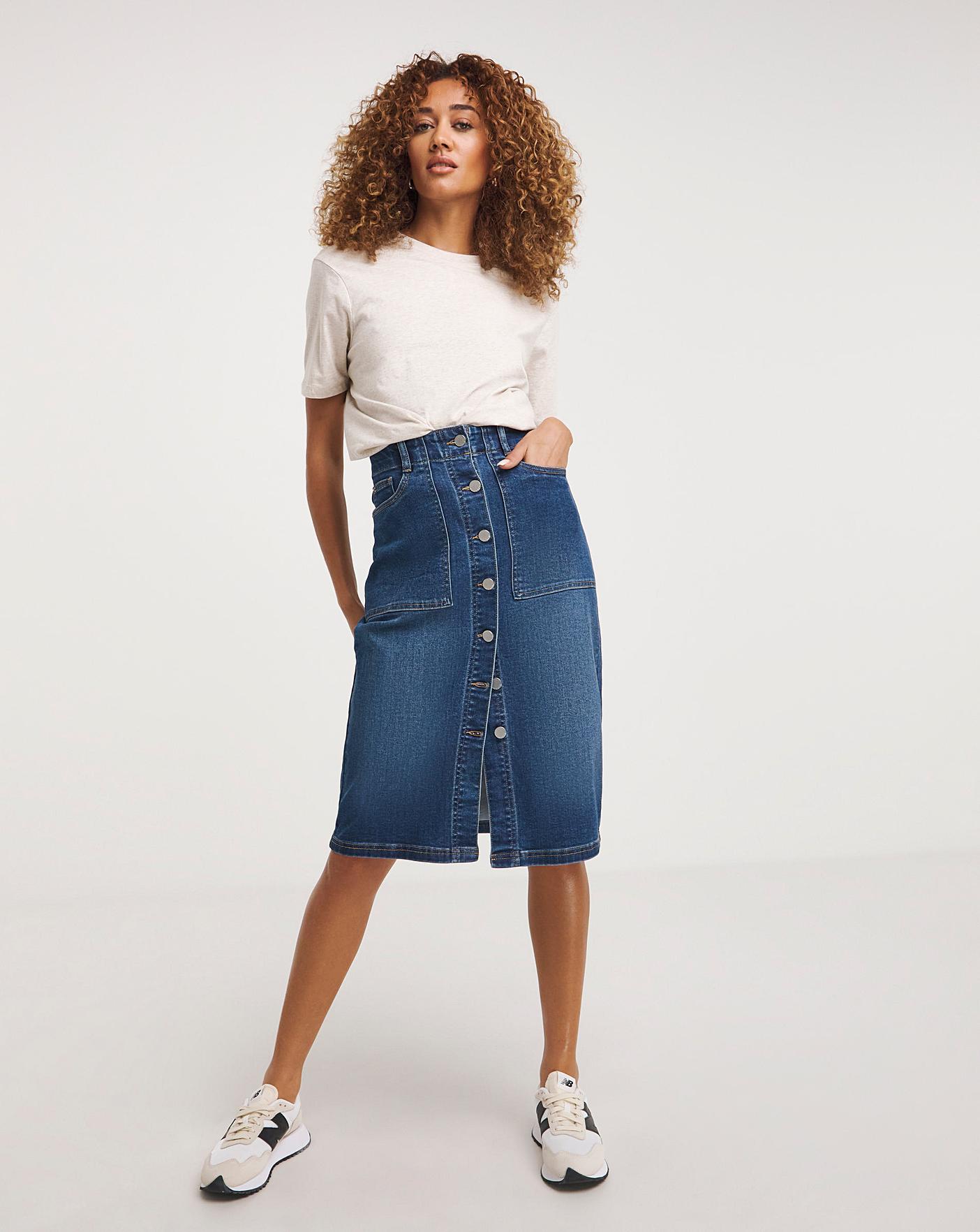 Denim midi skirts for your capsule wardrobe