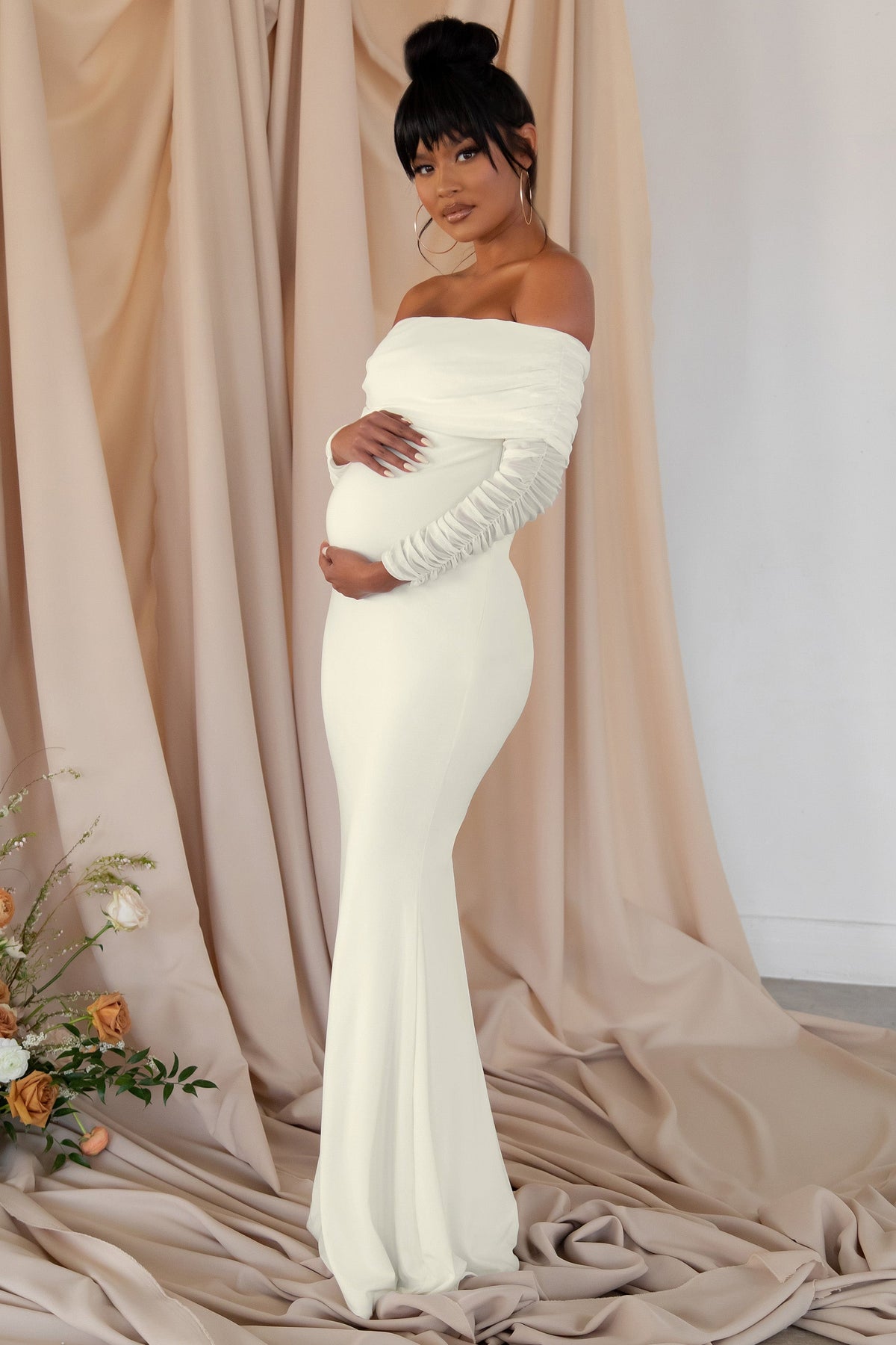 chinese dress ladies Maternity Dresses Sexy Shoulder less For Photo Shoot Maxi Gown Split S   LAVENDER & BLUES