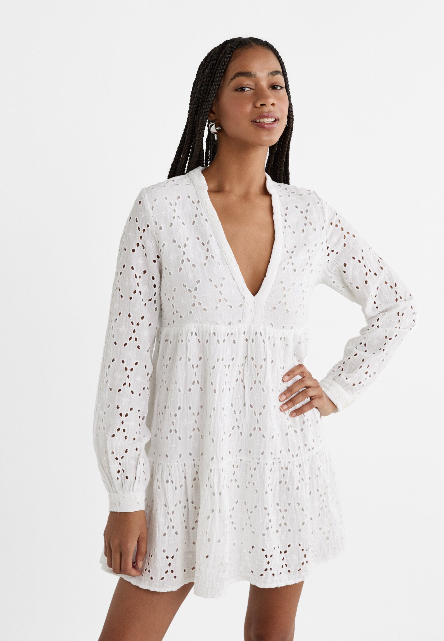 Stradivarius Rebajas Vestido Punto Blanco Stradivarius Vestido