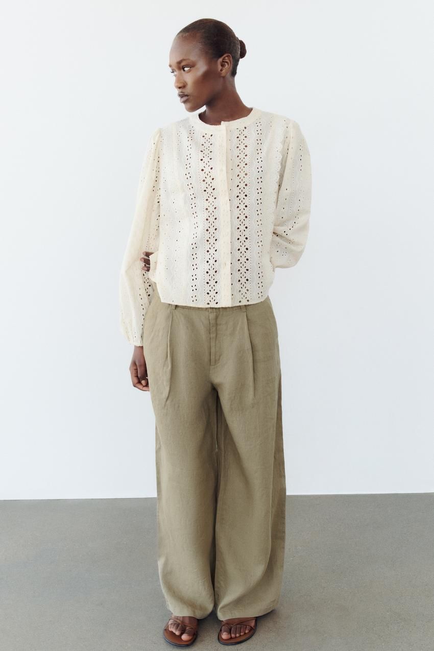 Moda Zara Blusa Bordados Moda Blusa Bordado Perforado Zara Camisas