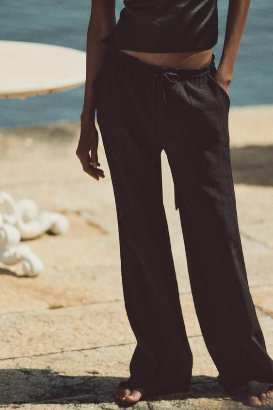 Pantalón Cargo Pantalon Negro Lefties Culotte Fluido Pantalon