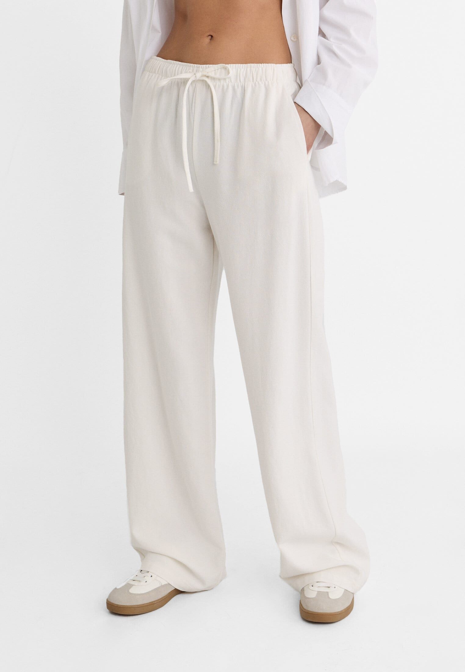Pantalones De Lino Blancos Lino Pantalones Largos Boho Pantalon