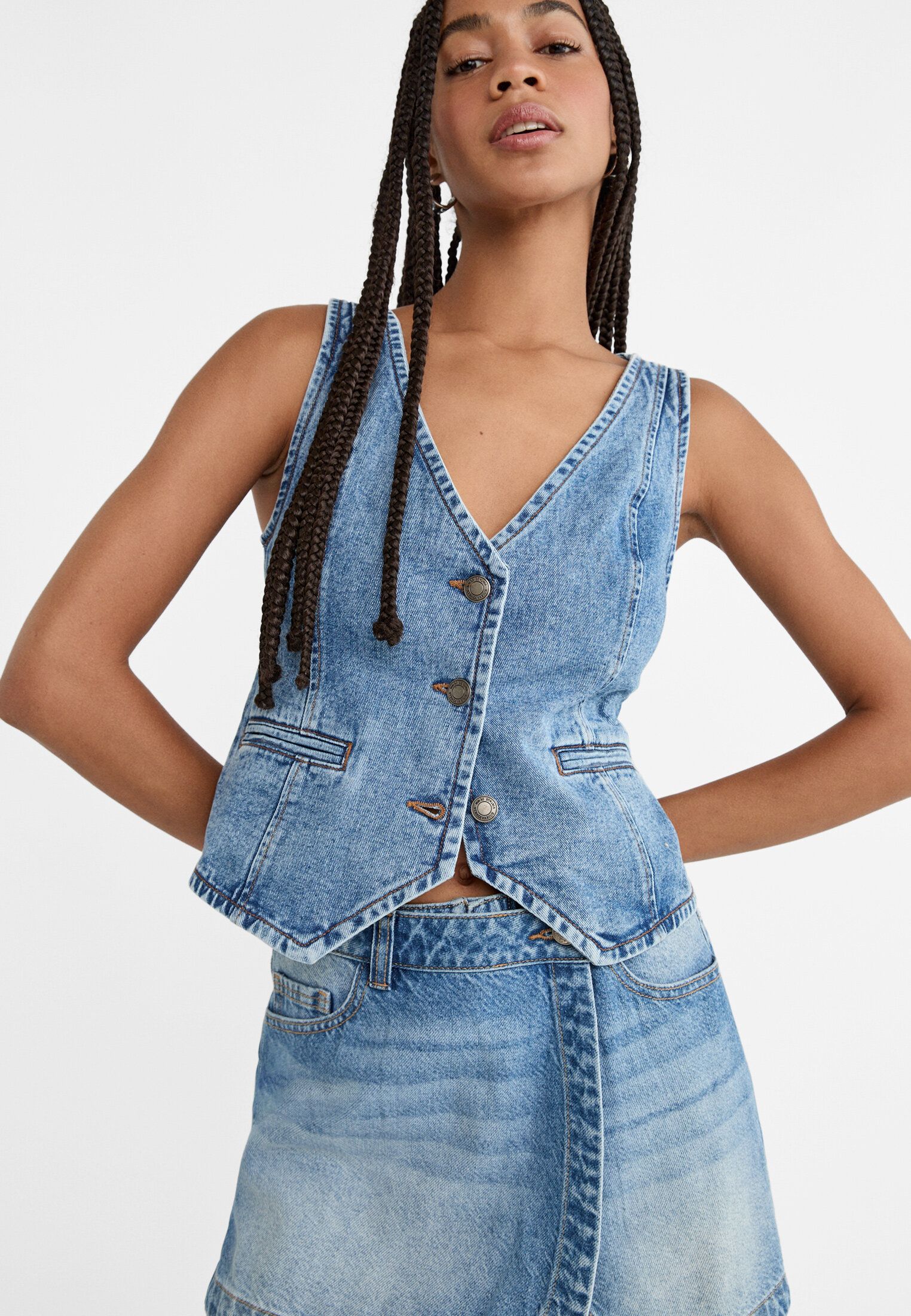 Vestidos Peto Vaquero Mujer Stradivarius Peto Vaquero Corto Mujer