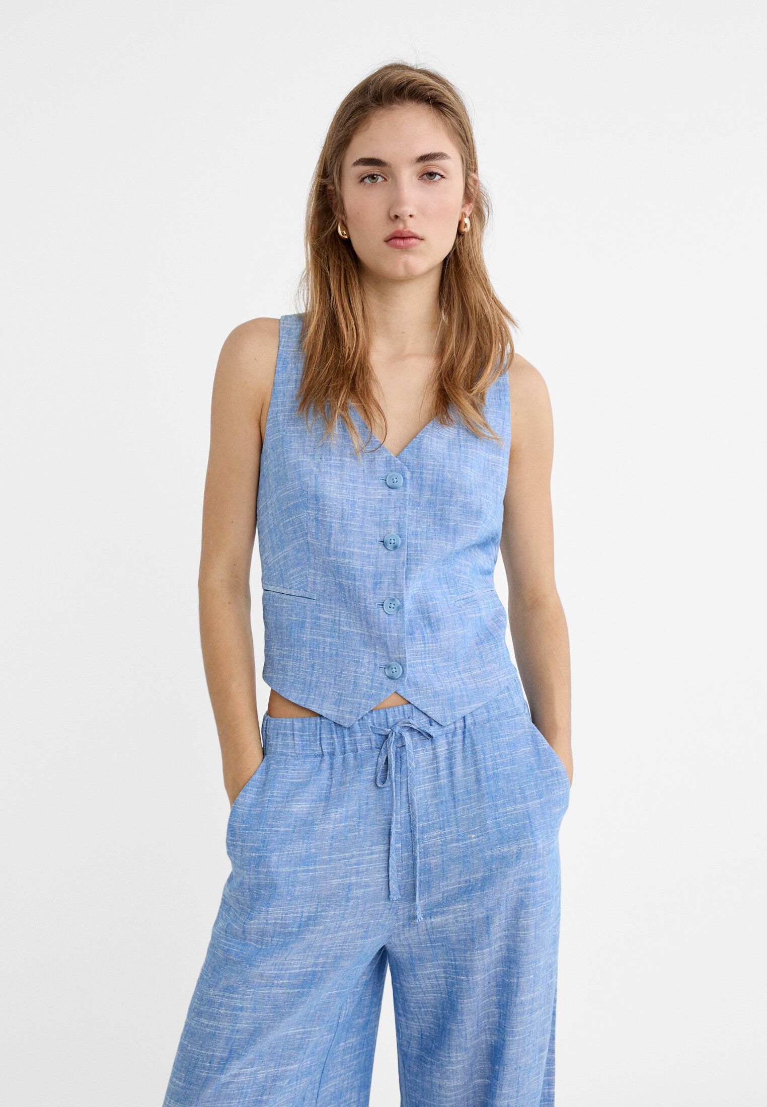 Conjunto Pantalon Outfit Chaleco Azul Cielo Mujer Azul Cielo