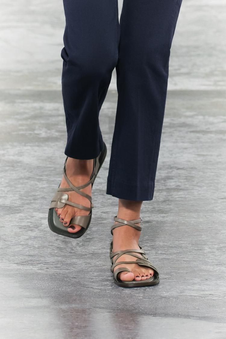 Sandalia Tacón Sandalia Piel Atada Zara Sandalia Tacón Piel Atada