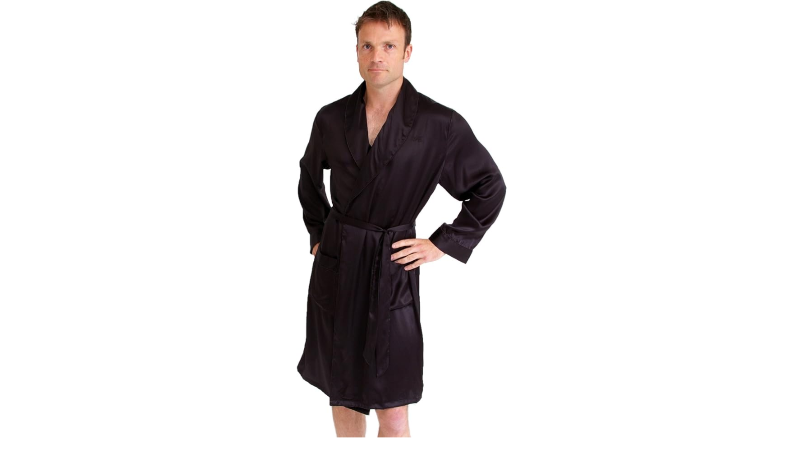 Vestaglia Da Uomo In Raso Kimono - Leggera Con Scollo A V E Cintura, Modello Corto Seta Sintetica
