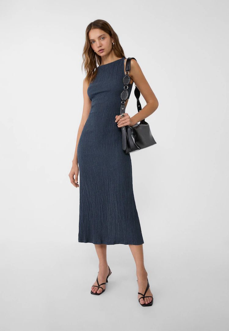 Vestido Midi Vestido Lencero Negro Stradivarius Stradivarius