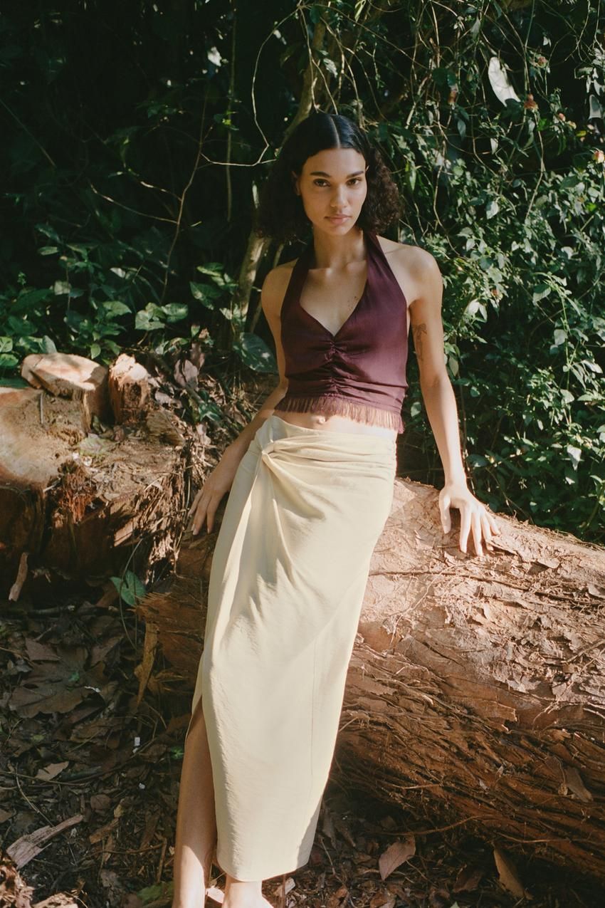 Falda Larga Falda Pareo Efecto Piel Stradivarius Falda Pantal